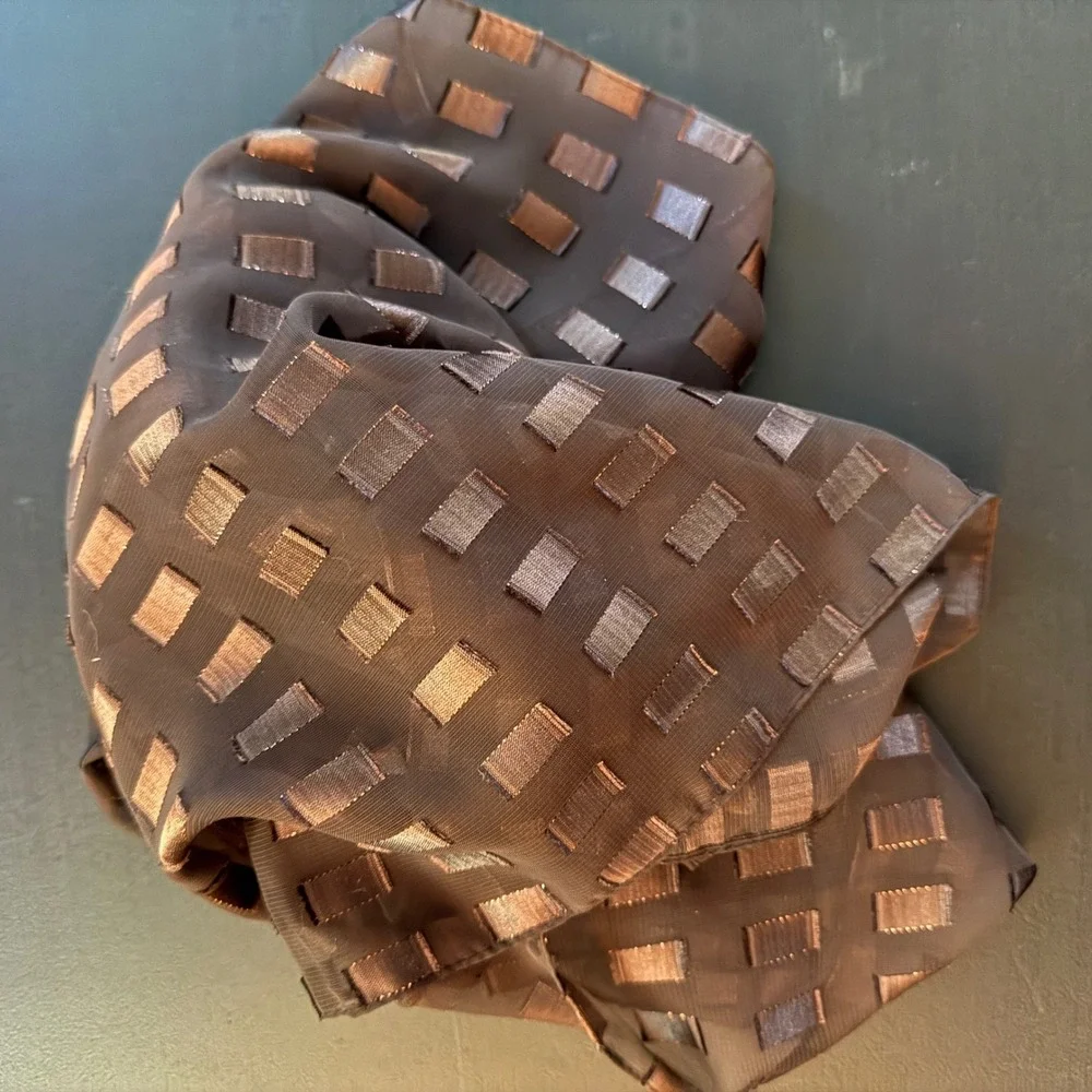 Brown Geometric Checkered Sheer Scarf Rectangular‎ Lightweight Accessory